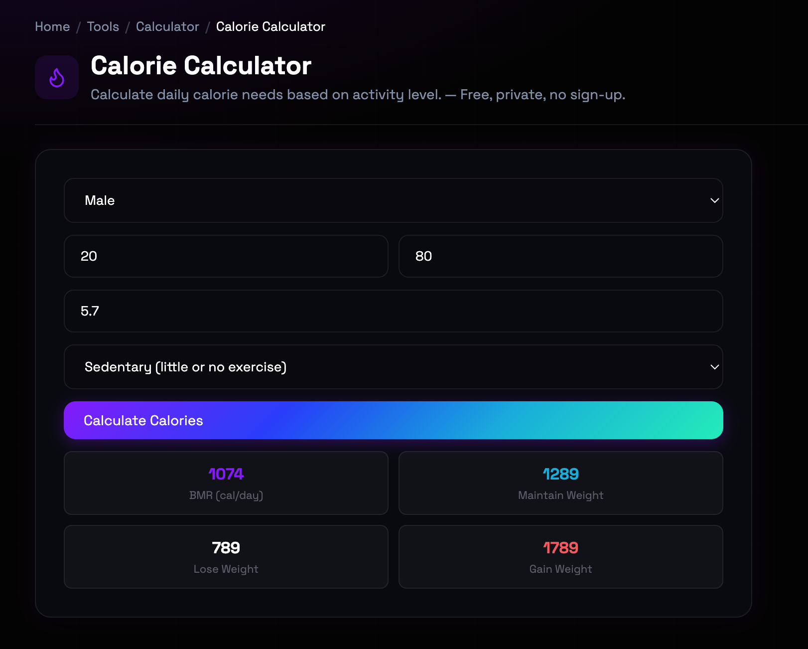 How to use Calorie Calculator online — free, fast, and private